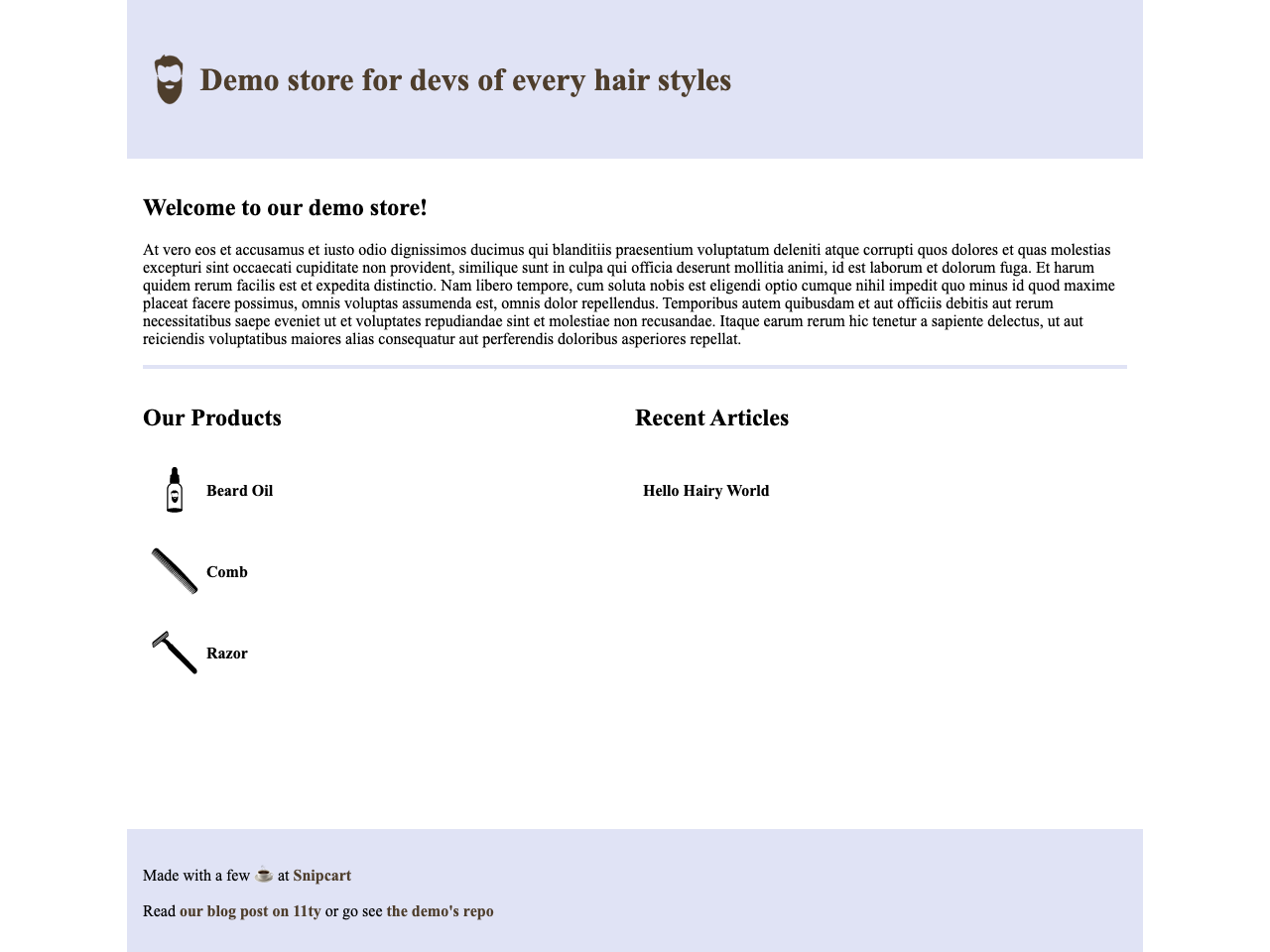 Eleventy 2 Snipcart screenshot